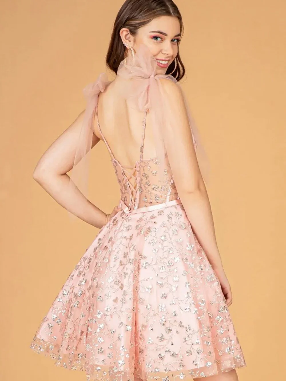 NEW ROSE GOLD Lace & Sequin Spaghetti Strap Cocktail Dress Embellished GS3088